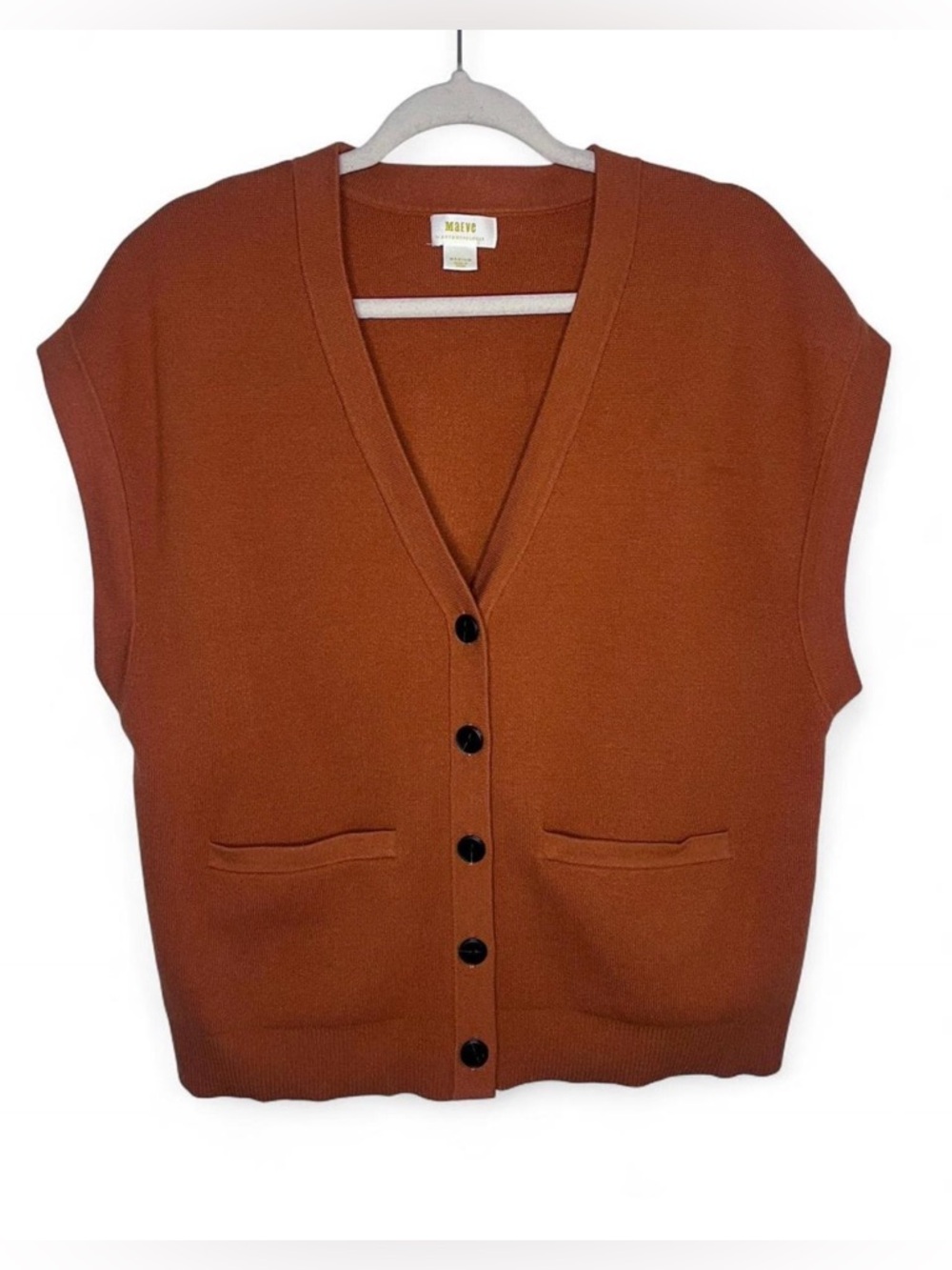 Maeve Anthropologie Sweater Vest Burnt Orange Button Front V Neck Size Medium